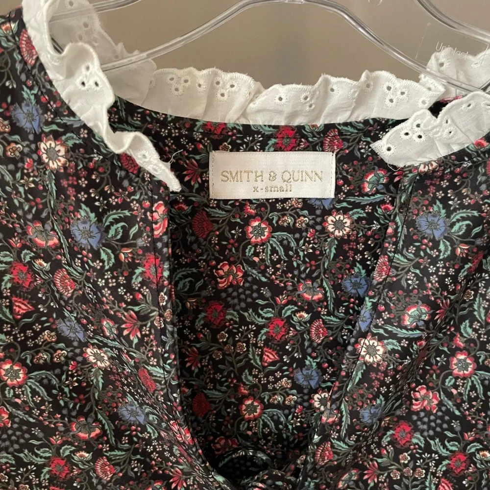 Black Floral Dress with White Trim - Picture 2 of 2